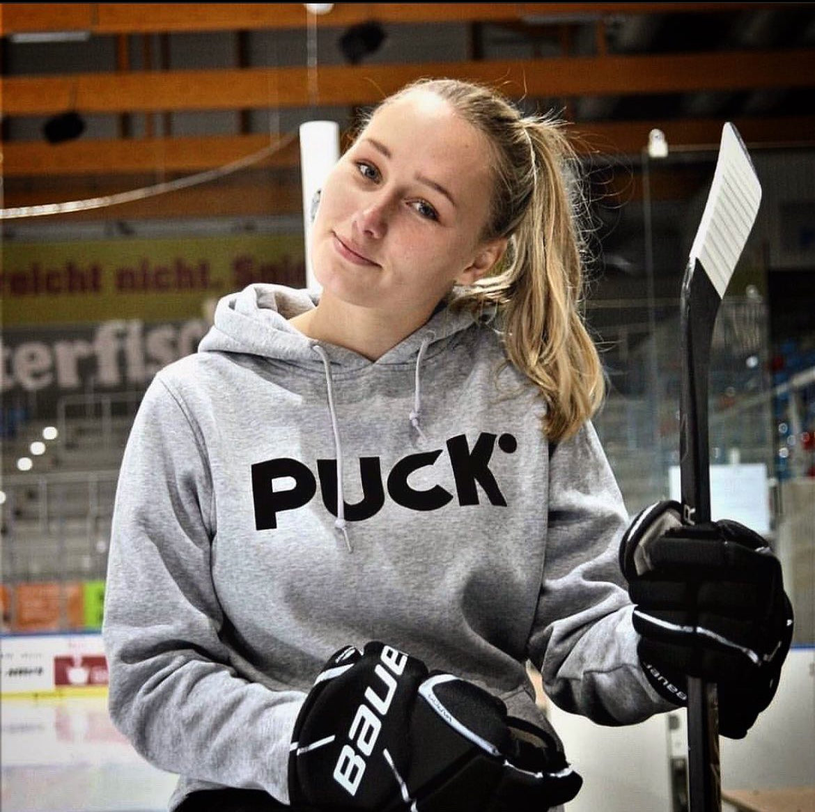 PUCK HOODIE Logo grau